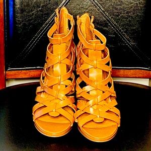 Express all leather gladiator platform heels